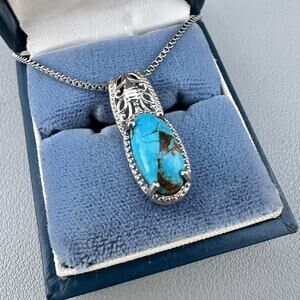 Mojave Turquoise Pendant Necklace Karis Stainless Steel Silver Oval Stone 18”
